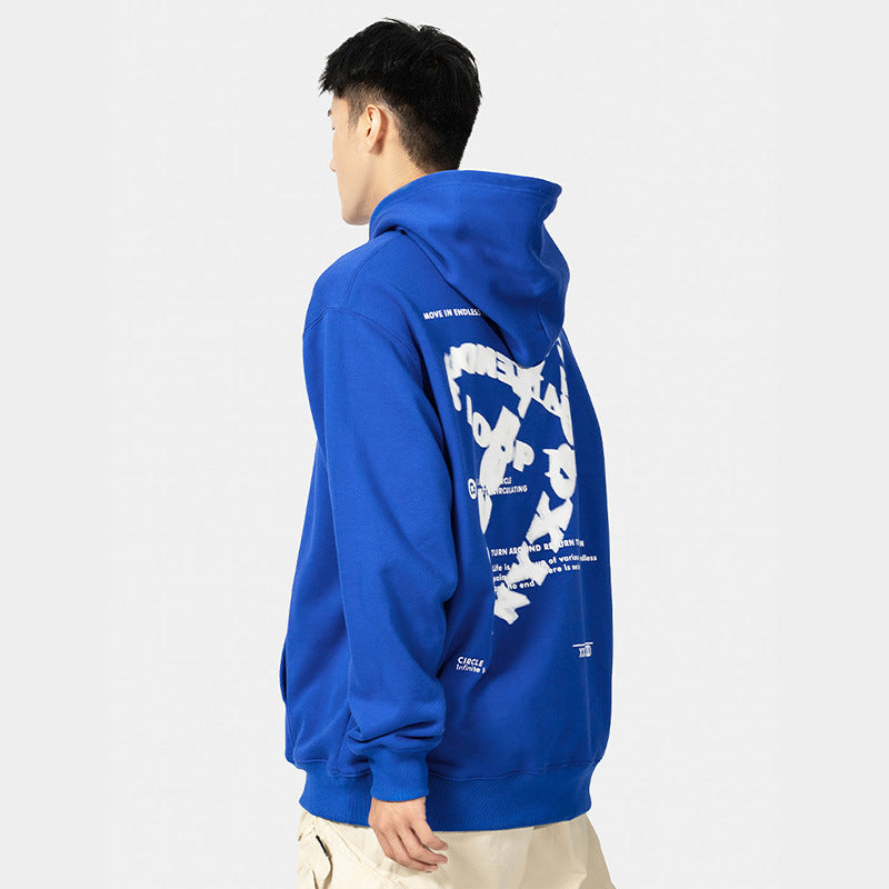 ABSTRACT GRAPHIC OVERSIZED HOODIE WITH TOPSTITCHING DETAILS