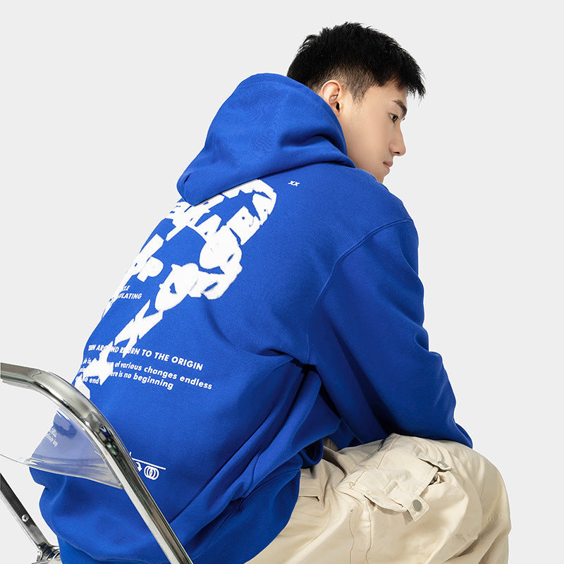 ABSTRACT GRAPHIC OVERSIZED HOODIE WITH TOPSTITCHING DETAILS