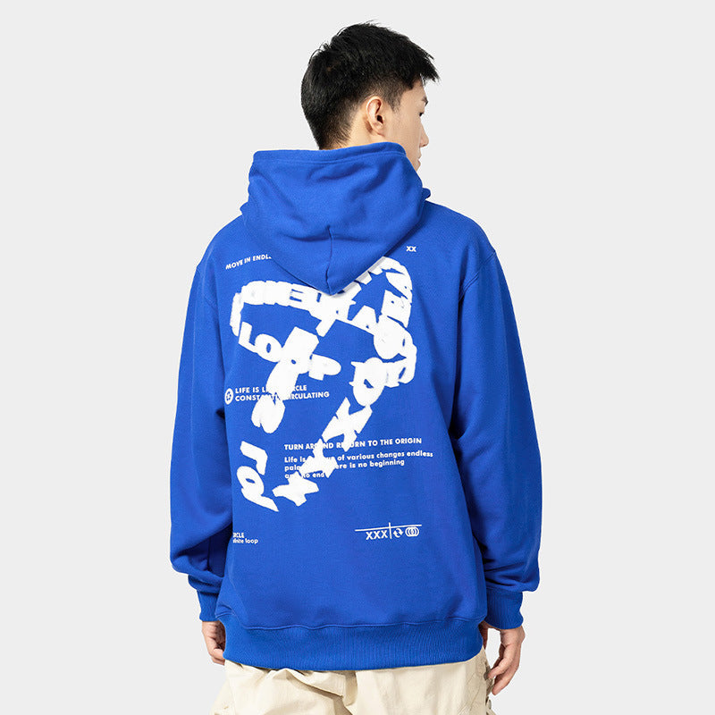 ABSTRACT GRAPHIC OVERSIZED HOODIE WITH TOPSTITCHING DETAILS