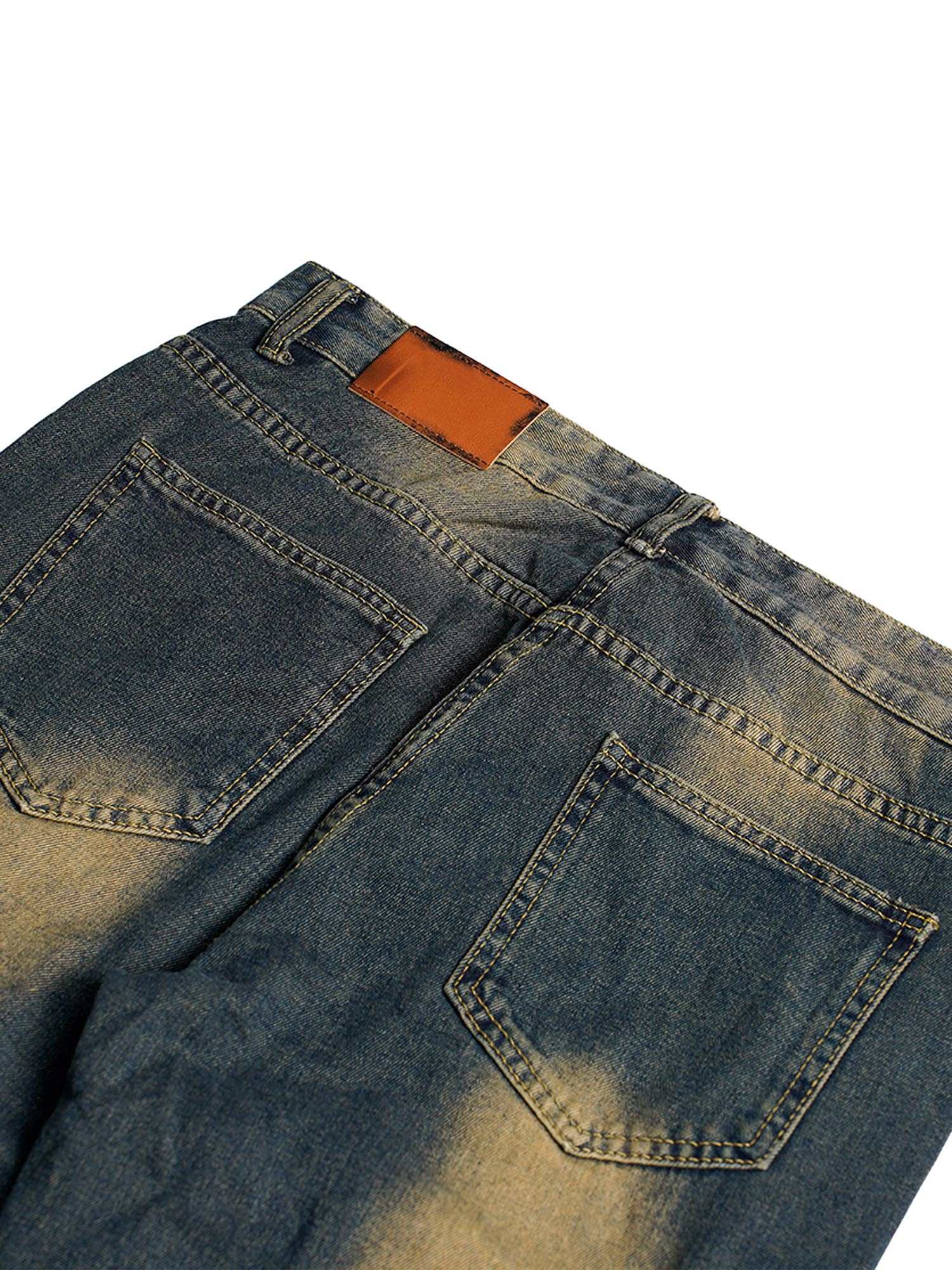 ACID-WASH DENIM CARGO PANTS MID WAIST STRAIGHT LEG