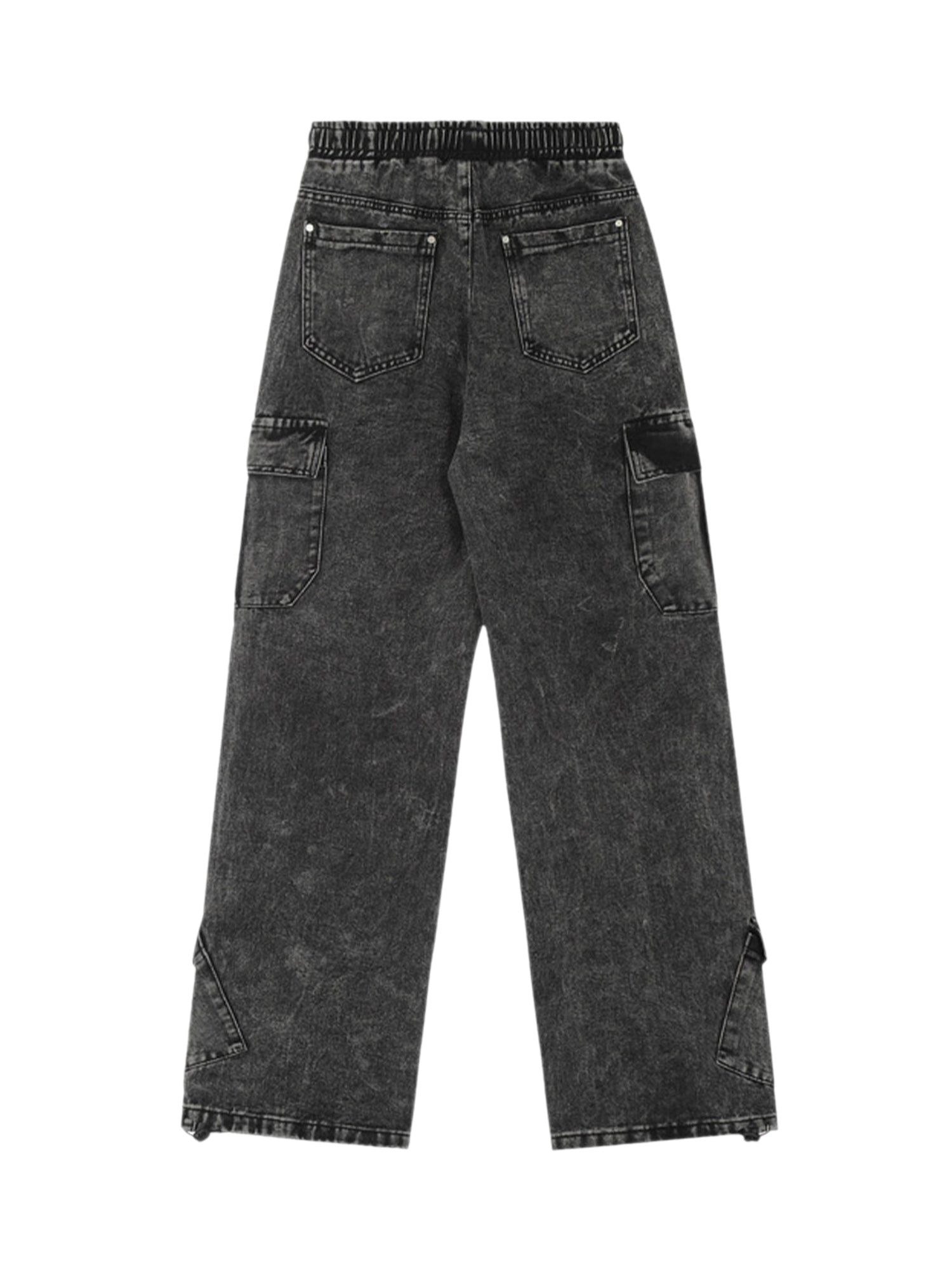 ACID-WASH GREEN CARGO PANTS WITH MID WAIST IN COTTON BLEND