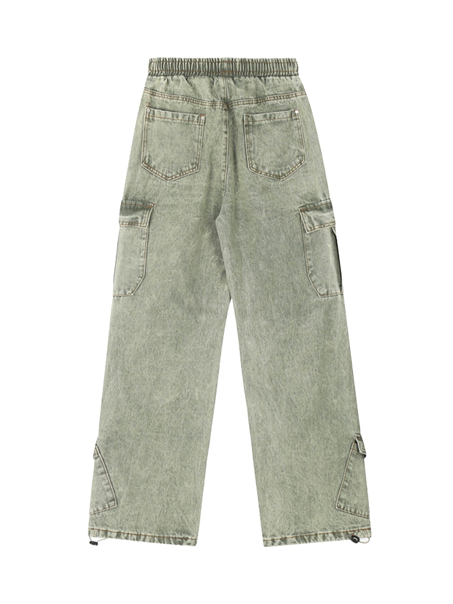 ACID-WASH GREEN CARGO PANTS WITH MID WAIST IN COTTON BLEND
