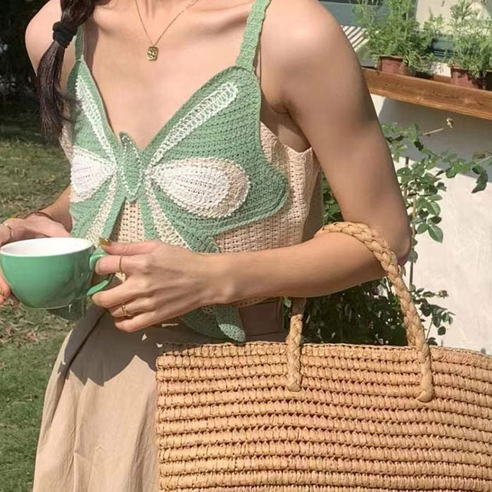 AESTHETIC BUTTERFLY CROCHETED CROP TOP WITH INDIE AESTHETIC BUTTERFLY DESIGN