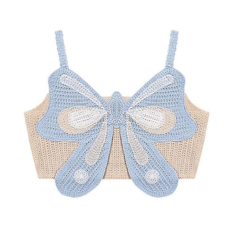 AESTHETIC BUTTERFLY CROCHETED CROP TOP WITH INDIE AESTHETIC BUTTERFLY DESIGN