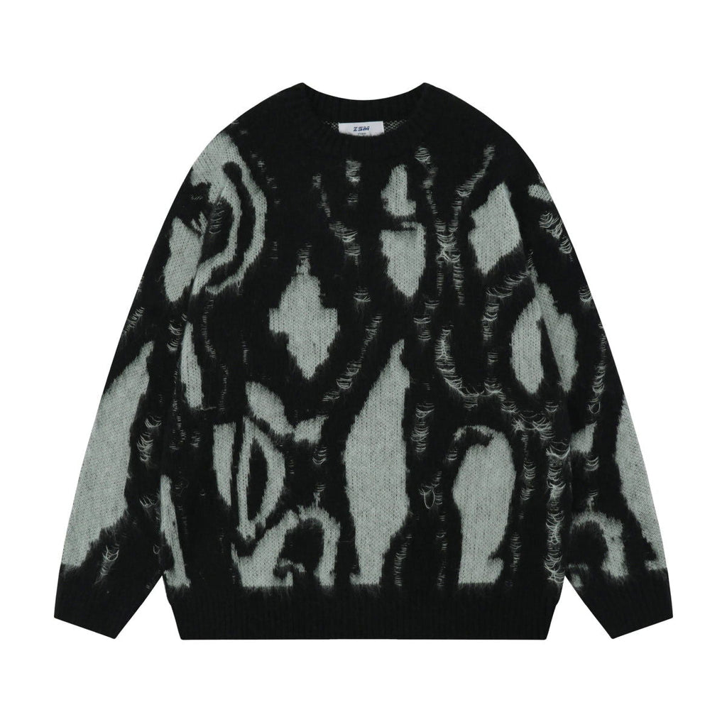 AQUA KNIT SWEATER WITH ABSTRACT PATTERN - UNISEX SWEATSHIRT WITH OCEAN MOTIFS