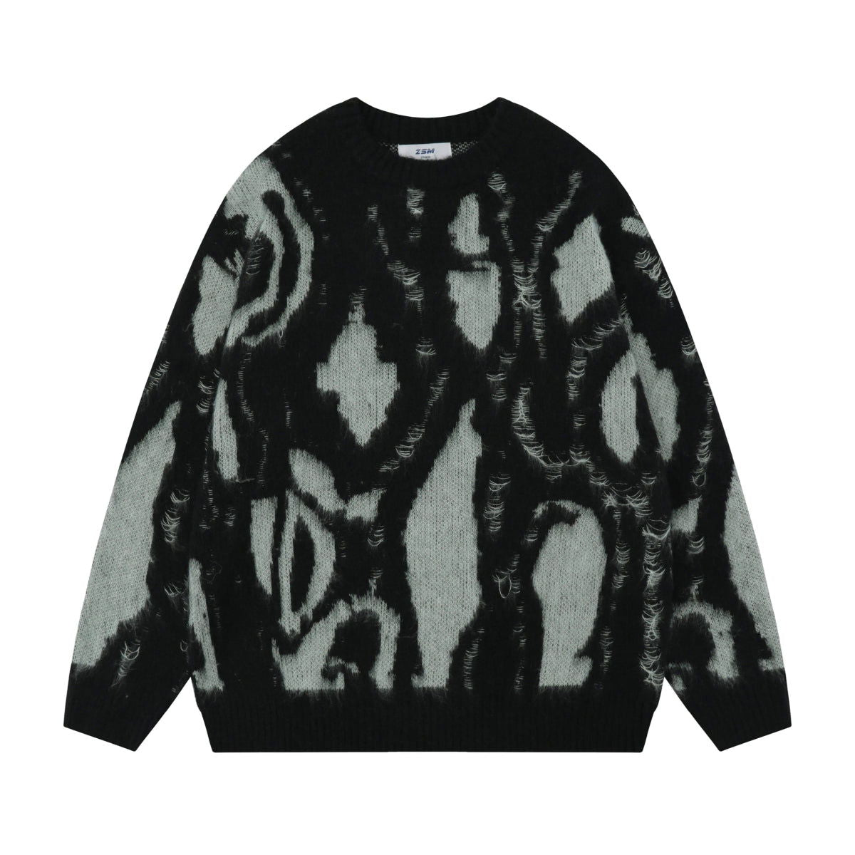 AQUA KNIT SWEATER WITH ABSTRACT PATTERN - UNISEX SWEATSHIRT WITH OCEAN MOTIFS