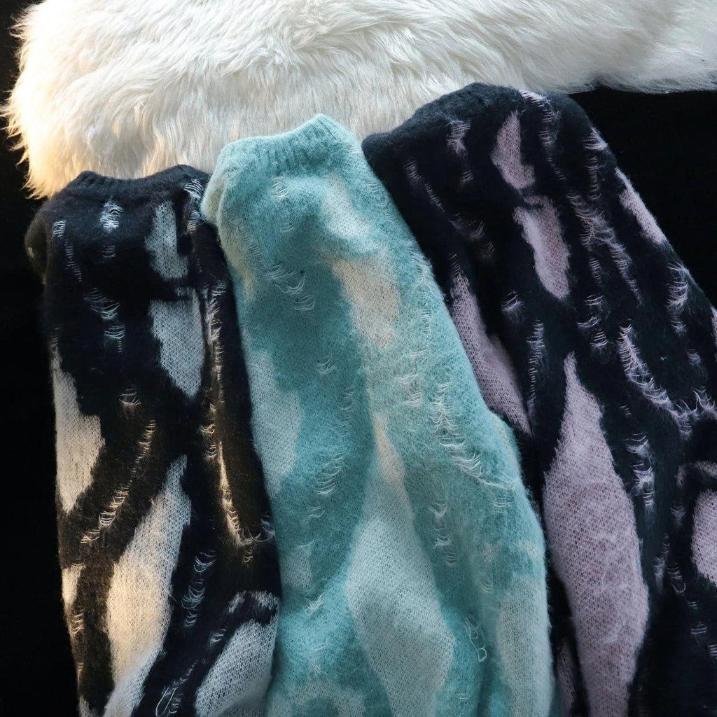 AQUA KNIT SWEATER WITH ABSTRACT PATTERN - UNISEX SWEATSHIRT WITH OCEAN MOTIFS