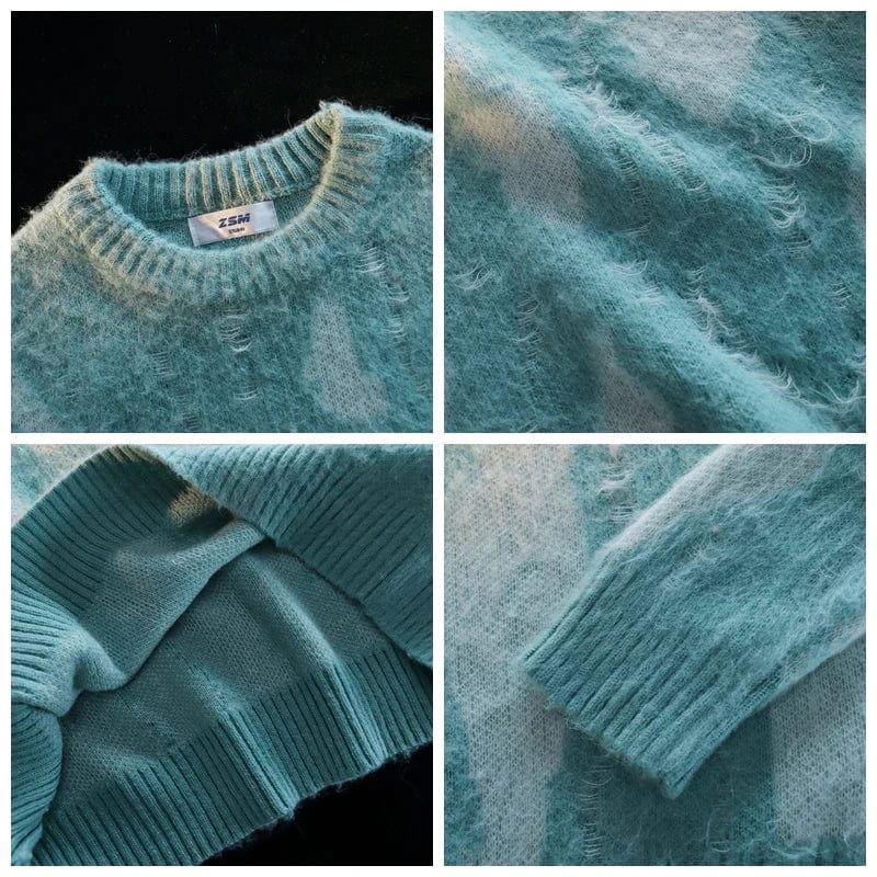 AQUA KNIT SWEATER WITH ABSTRACT PATTERN - UNISEX SWEATSHIRT WITH OCEAN MOTIFS
