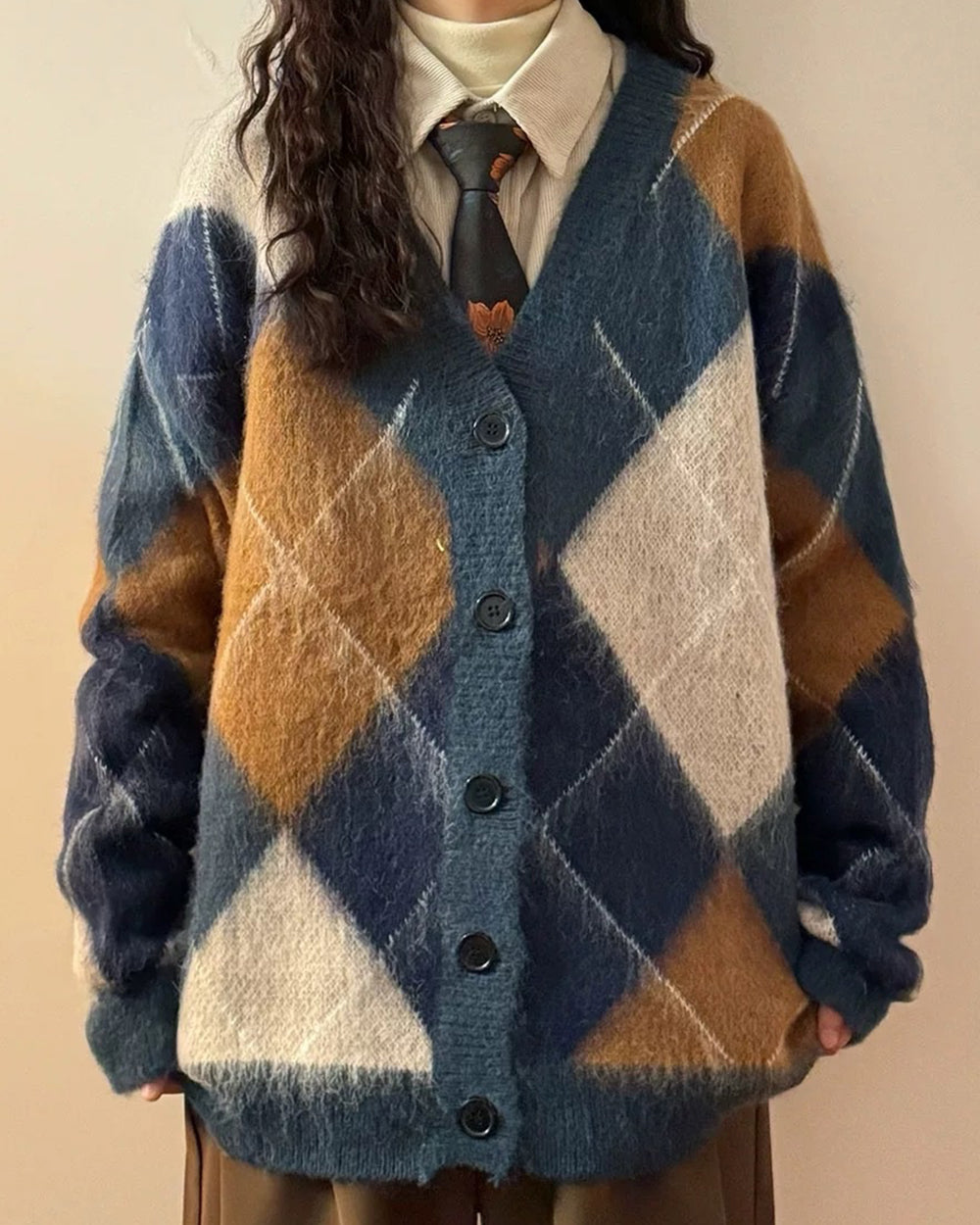 ARGYLE PATTERN CARDIGAN HIGH SCHOOL INSPIRED HIGH-QUALITY ACRYLIC