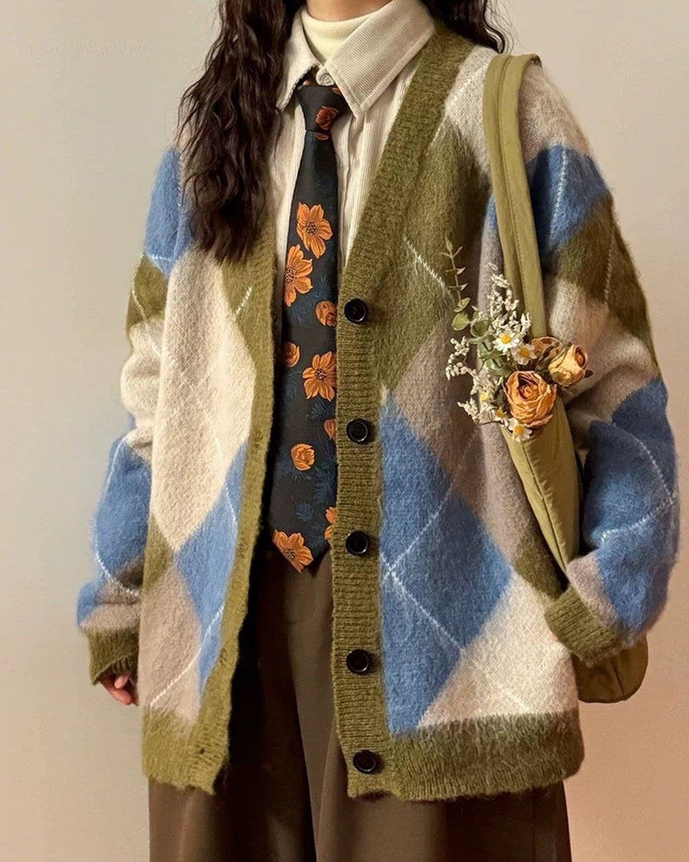 ARGYLE PATTERN CARDIGAN HIGH SCHOOL INSPIRED HIGH-QUALITY ACRYLIC