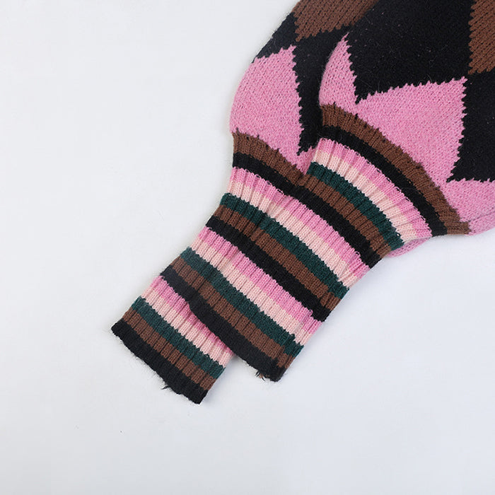 ARGYLE SWEATER WITH CAT HEART PATCH FOR WOMEN AND MEN