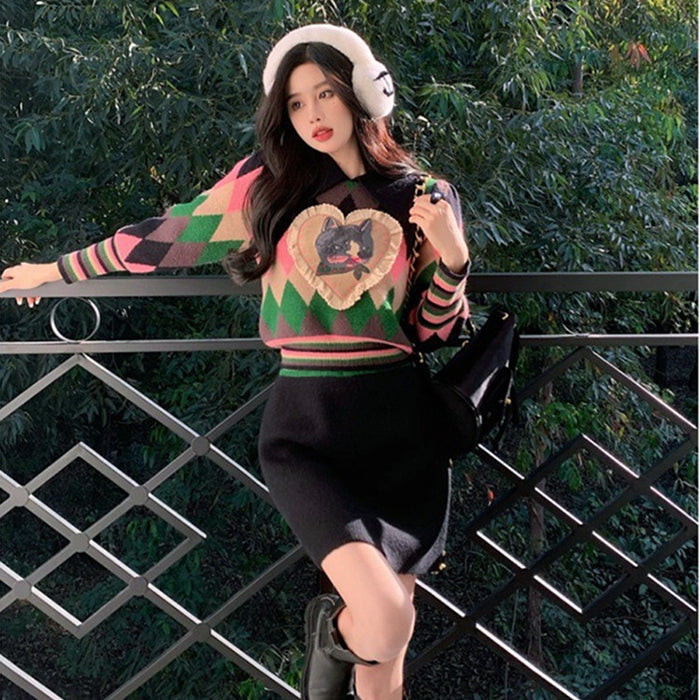 ARGYLE SWEATER WITH CAT HEART PATCH FOR WOMEN AND MEN