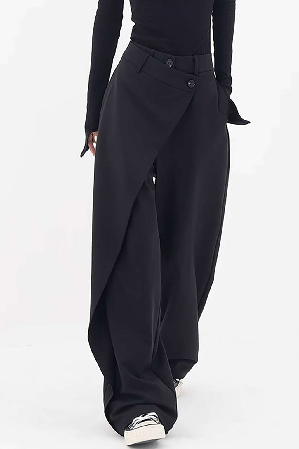 ASYMMETRICAL BLACK WIDE-LEG PANTS VINTAGE BLACK SUIT