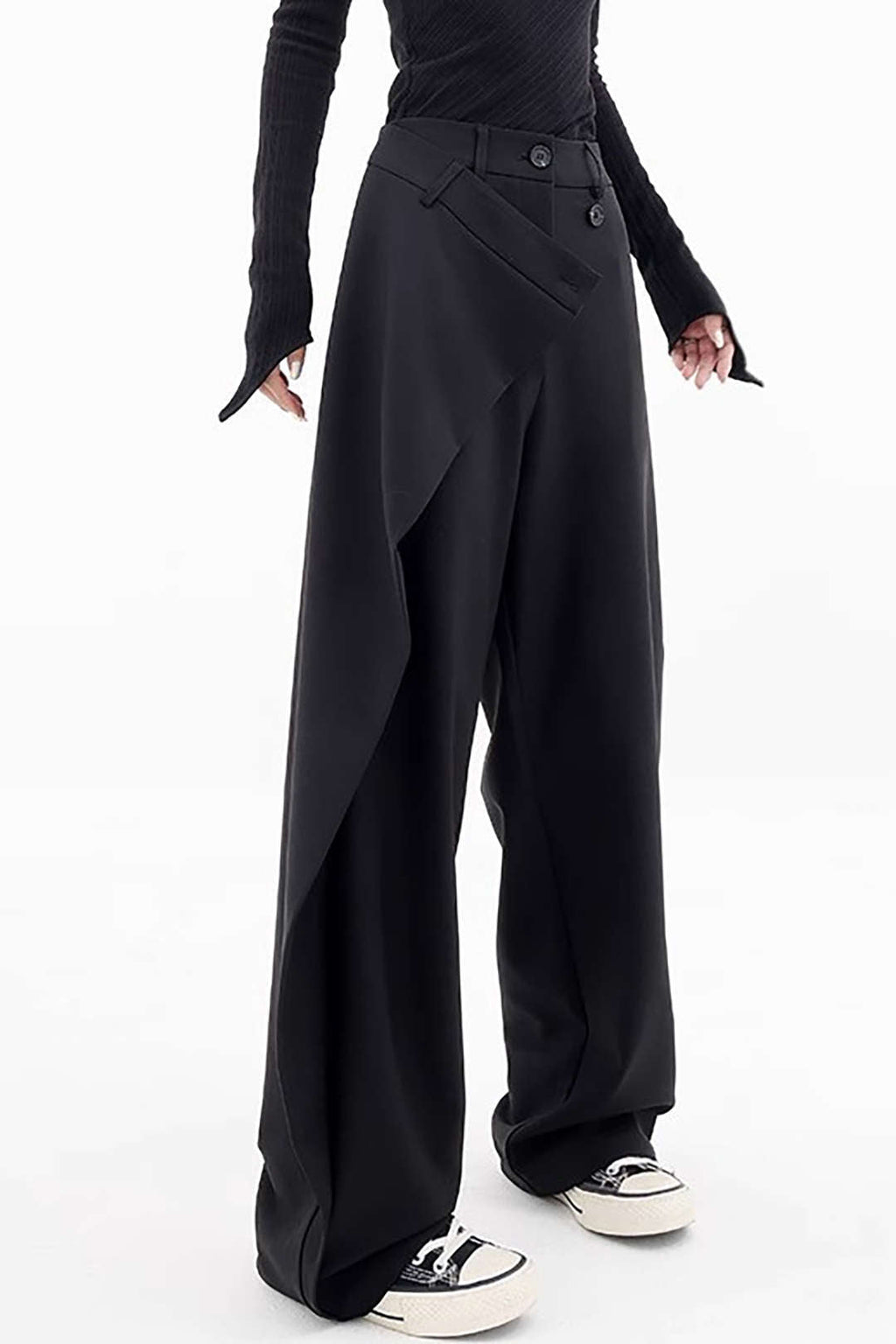 ASYMMETRICAL BLACK WIDE-LEG PANTS VINTAGE BLACK SUIT