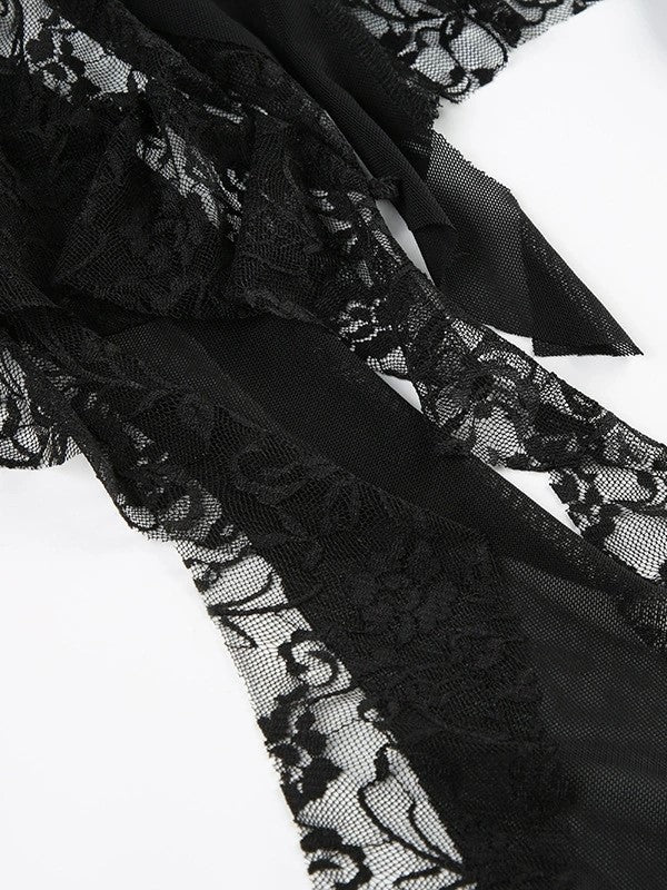 ASYMMETRICAL MIDI SKIRT WITH LACE PATCHWORK AND IRREGULAR HEM