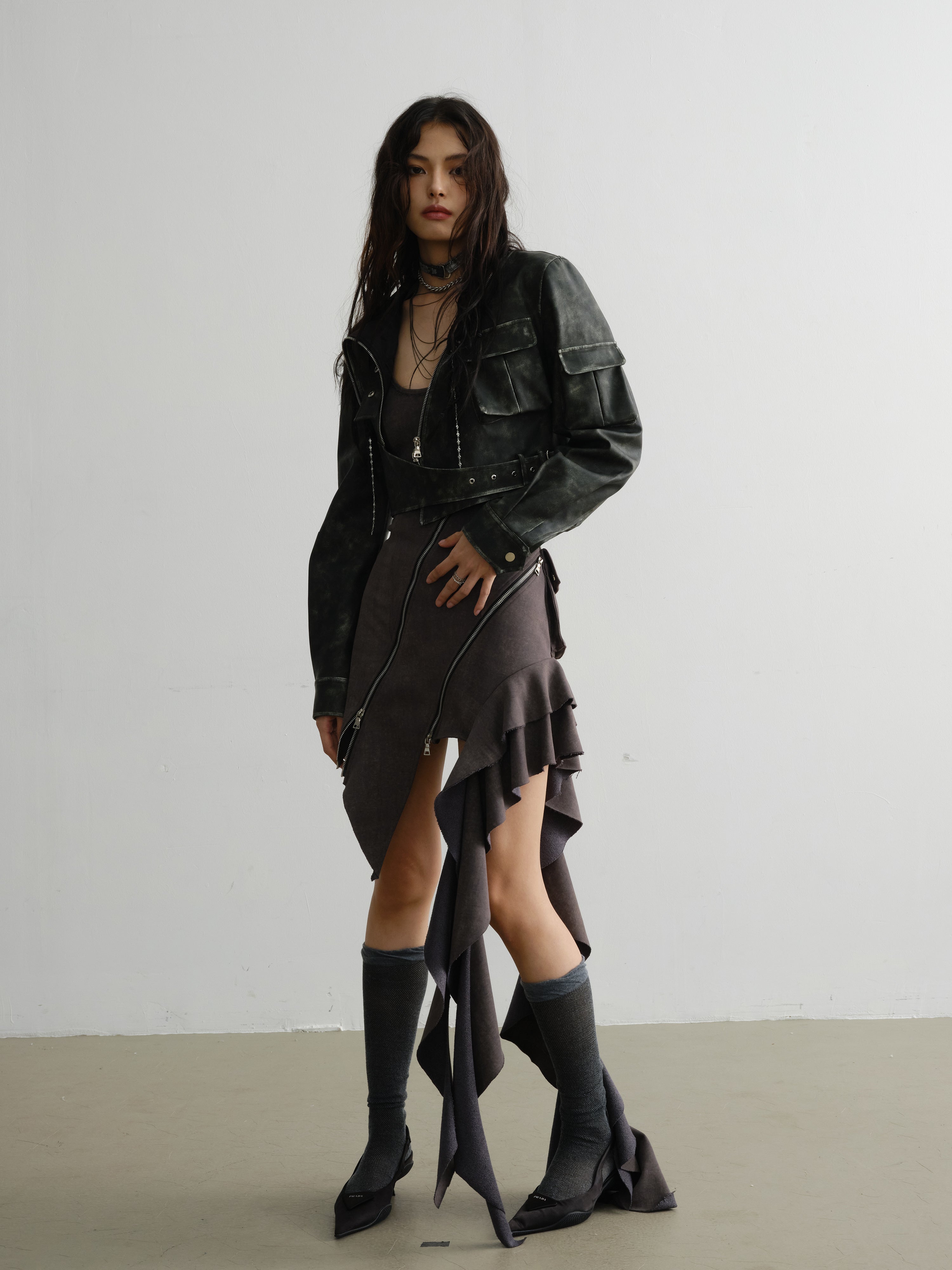 ASYMMETRICAL MINI DRESS WITH ZIPPER DETAILS FOR A BOLD STATEMENT