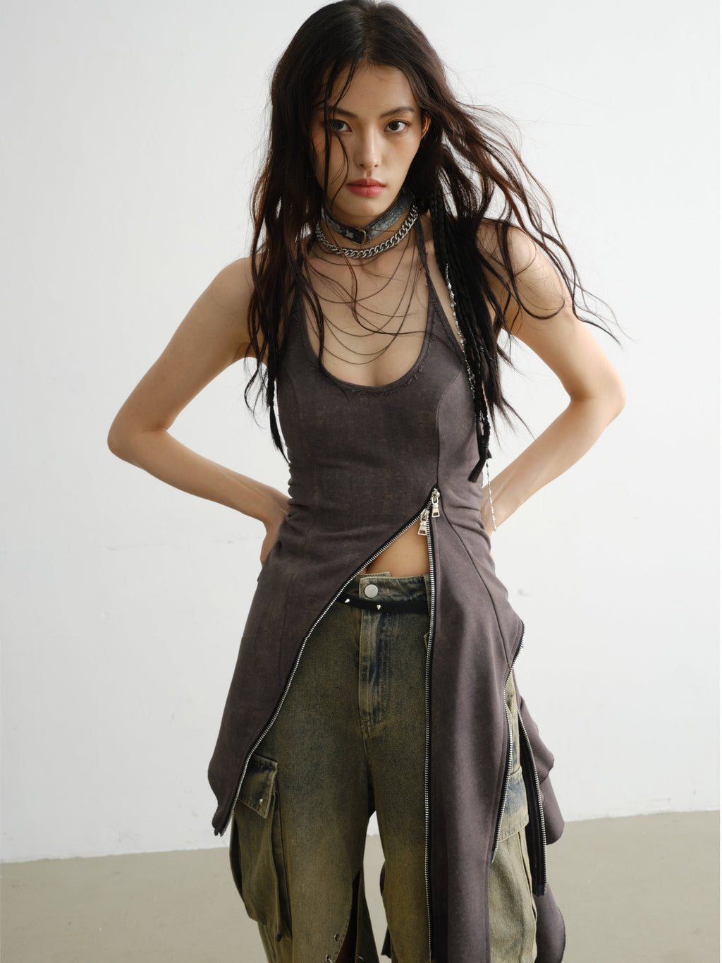 ASYMMETRICAL MINI DRESS WITH ZIPPER DETAILS FOR A BOLD STATEMENT