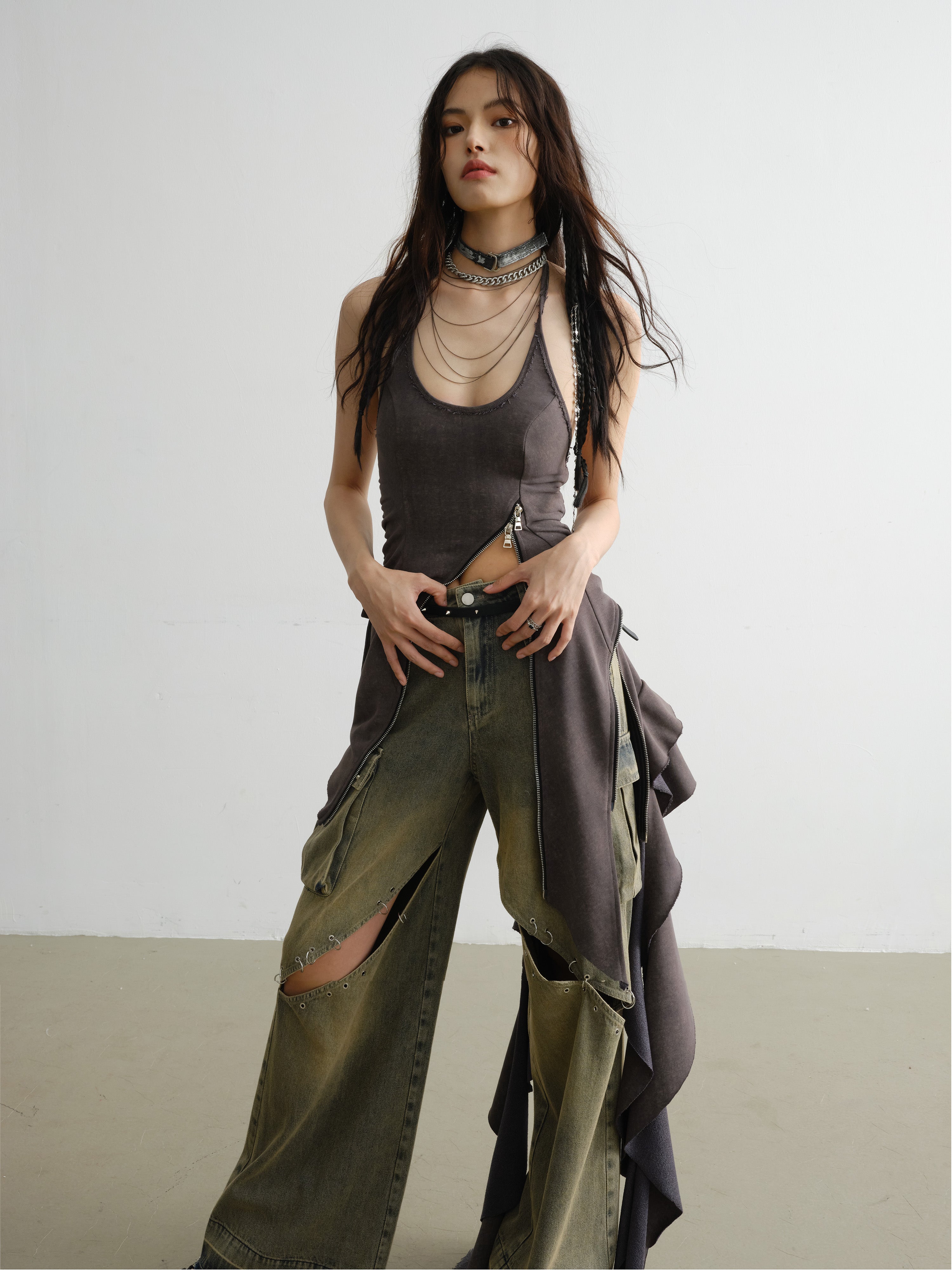 ASYMMETRICAL MINI DRESS WITH ZIPPER DETAILS FOR A BOLD STATEMENT