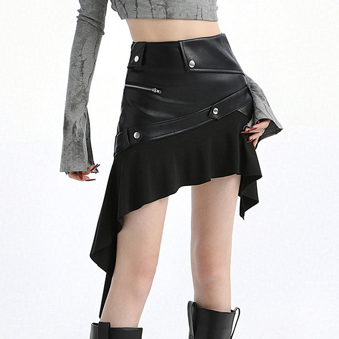 ASYMMETRICAL VEGAN LEATHER SKIRT WAIST APPROXIMATELY 25 INCHES