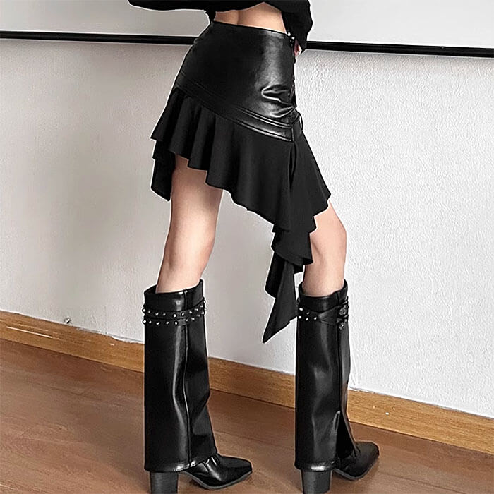 ASYMMETRICAL VEGAN LEATHER SKIRT WAIST APPROXIMATELY 25 INCHES
