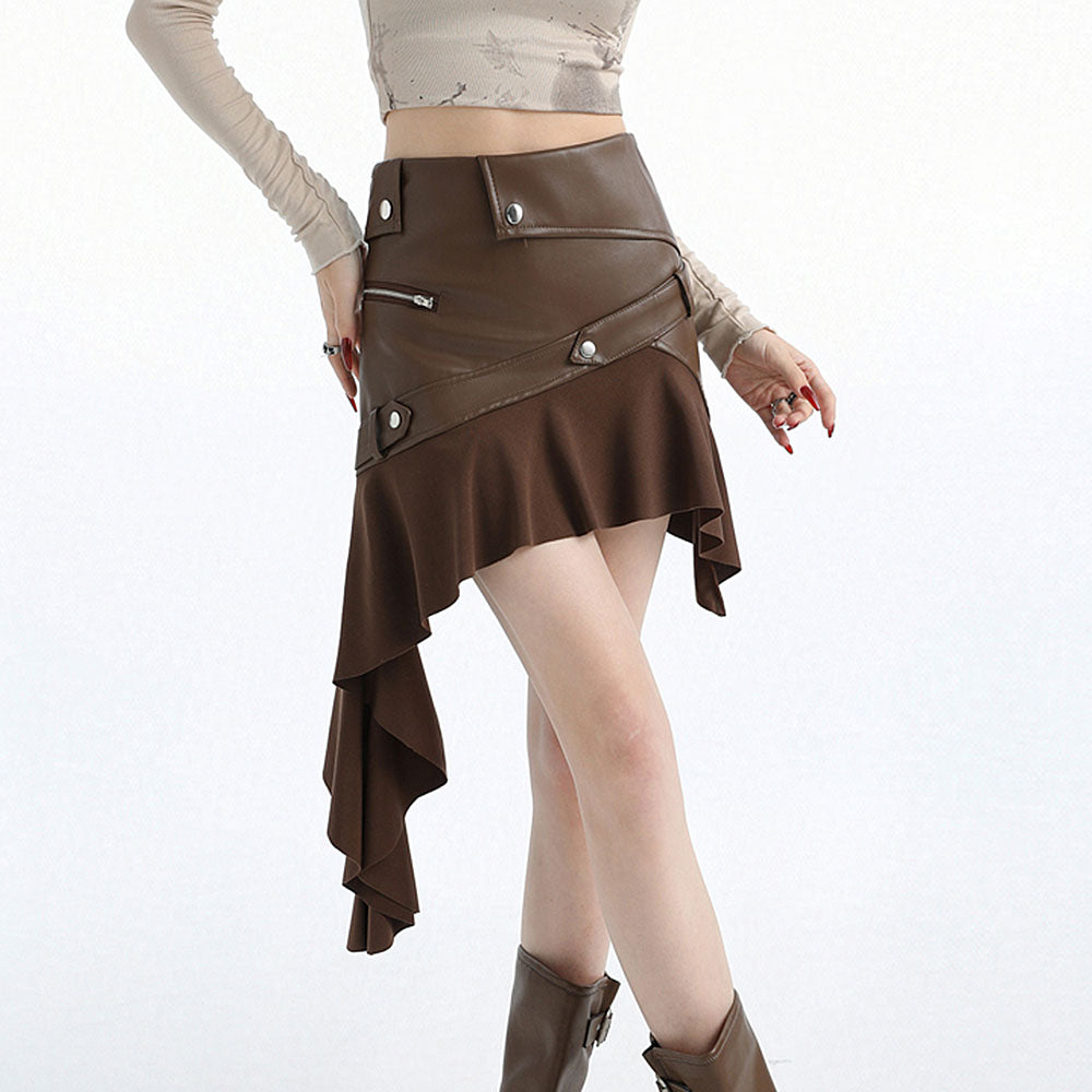 ASYMMETRICAL VEGAN LEATHER SKIRT WAIST APPROXIMATELY 25 INCHES