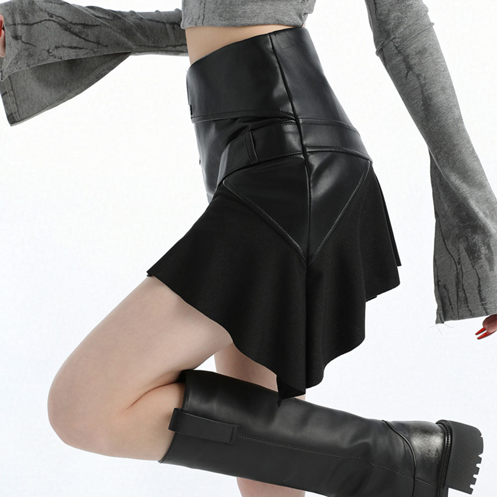 ASYMMETRICAL VEGAN LEATHER SKIRT WAIST APPROXIMATELY 25 INCHES