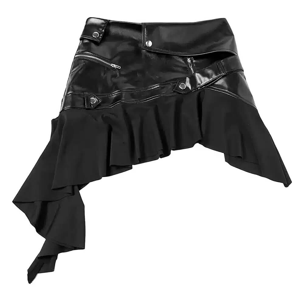 ASYMMETRICAL VEGAN LEATHER SKIRT WAIST APPROXIMATELY 25 INCHES