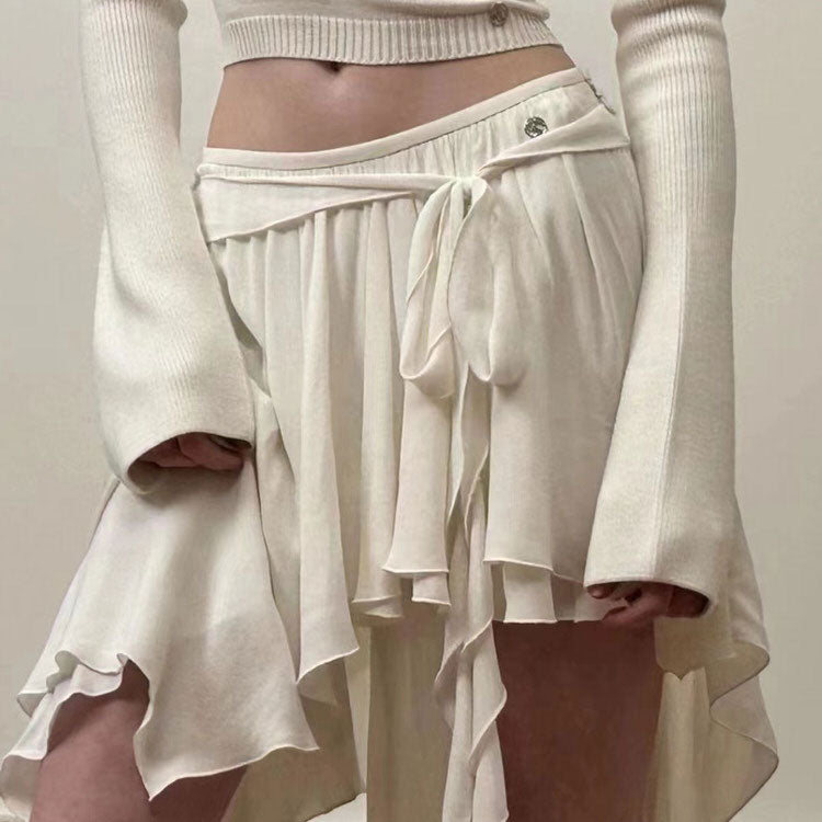 ASYMMETRICAL WHITE SKIRT WITH TIE WAIST FOR WOMEN