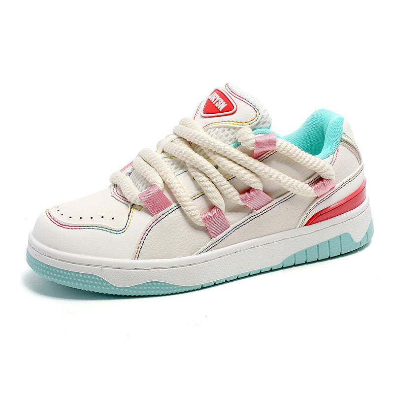 ATHLETIC SHOES WHITE AND BLUE HIGH ROUND TOE DESIGN