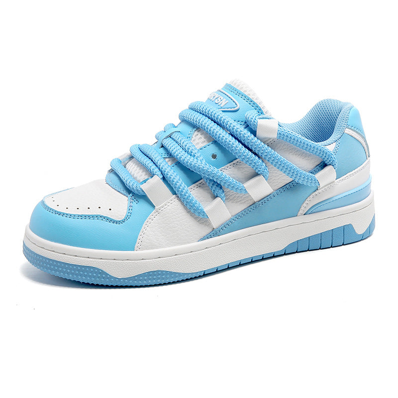 ATHLETIC SHOES WHITE AND BLUE HIGH ROUND TOE DESIGN