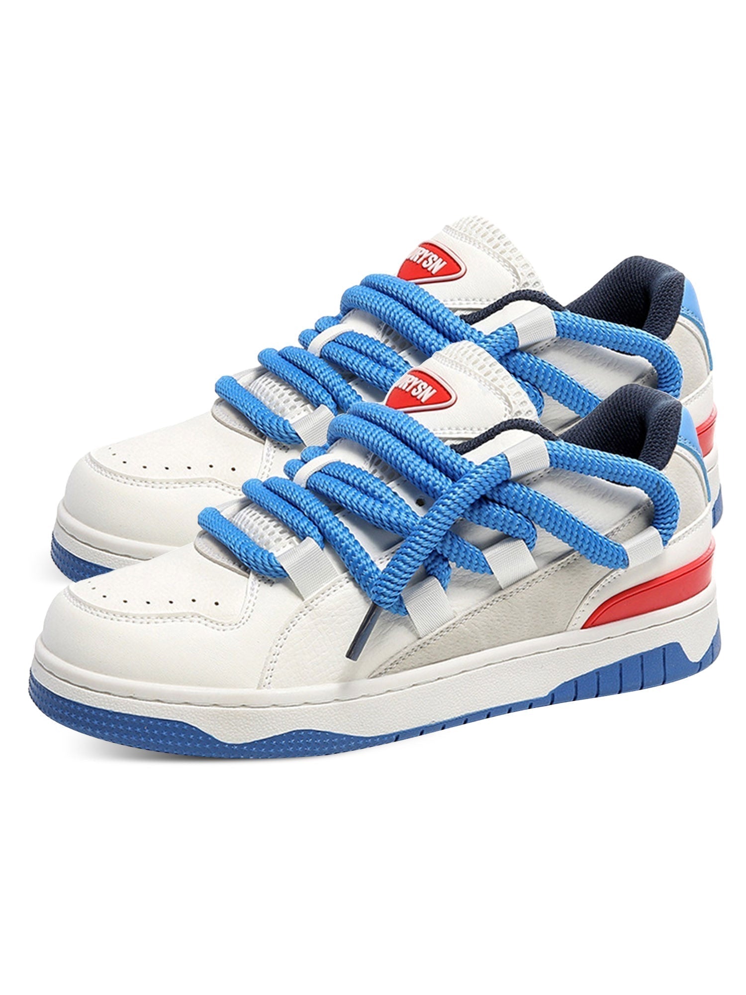 ATHLETIC SHOES WHITE AND BLUE HIGH ROUND TOE DESIGN