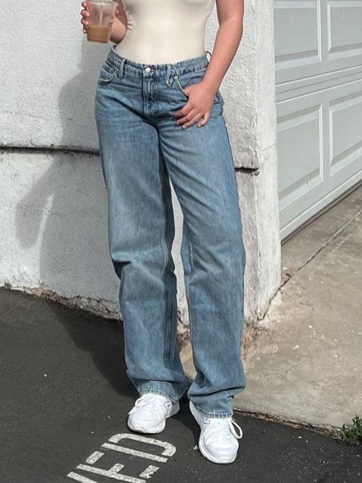 BAGGY BLUE JEANS WITH VINTAGE WASH AND FUNCTIONAL POCKETS