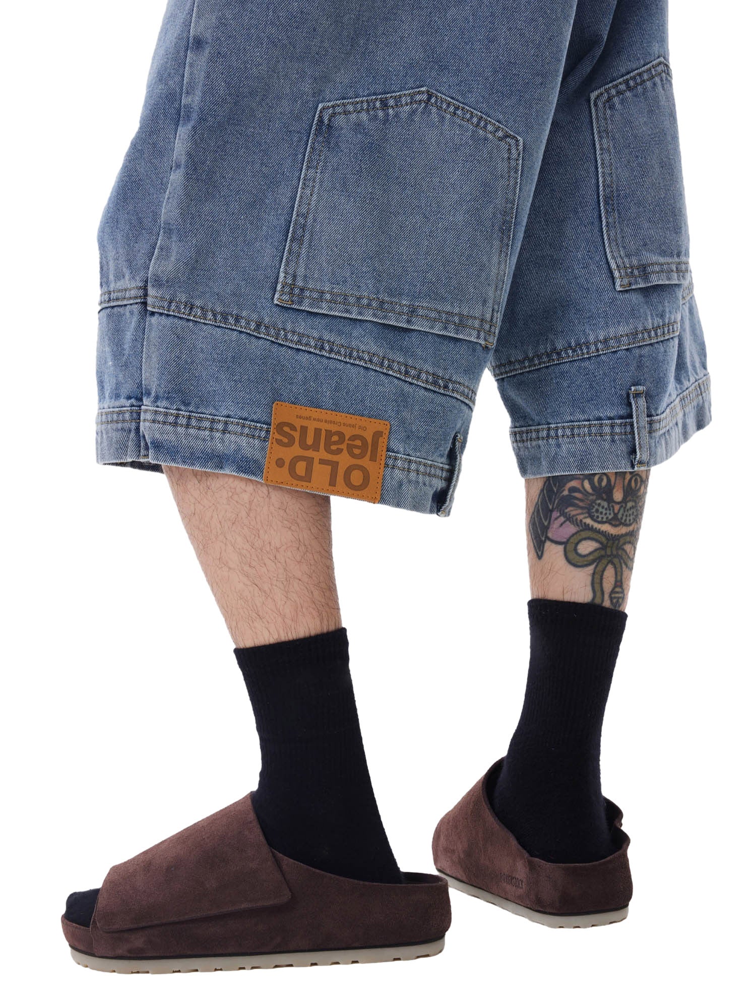 BAGGY DENIM SHORTS WITH BELT - WASHED DENIM JORTS