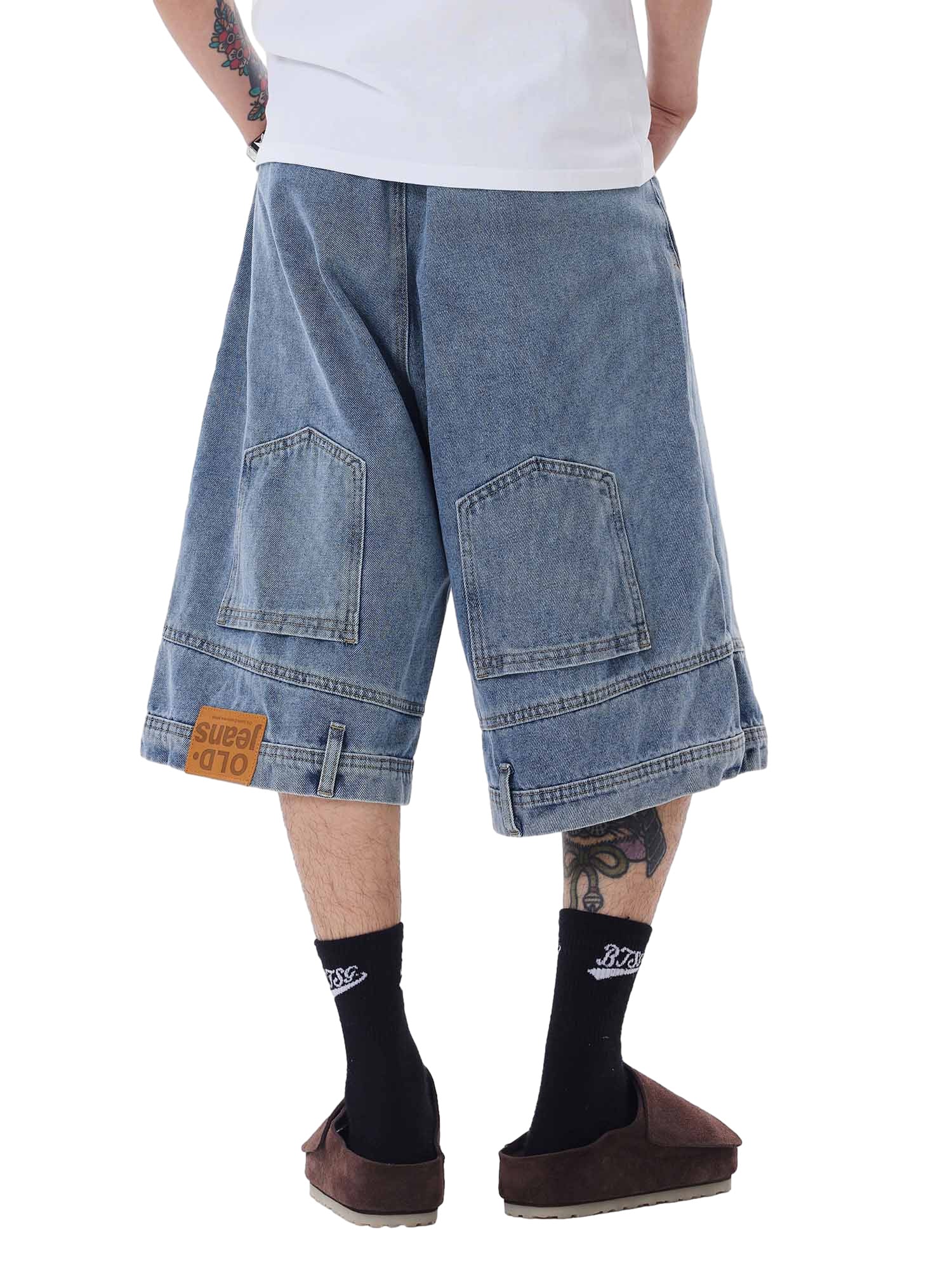 BAGGY DENIM SHORTS WITH BELT - WASHED DENIM JORTS