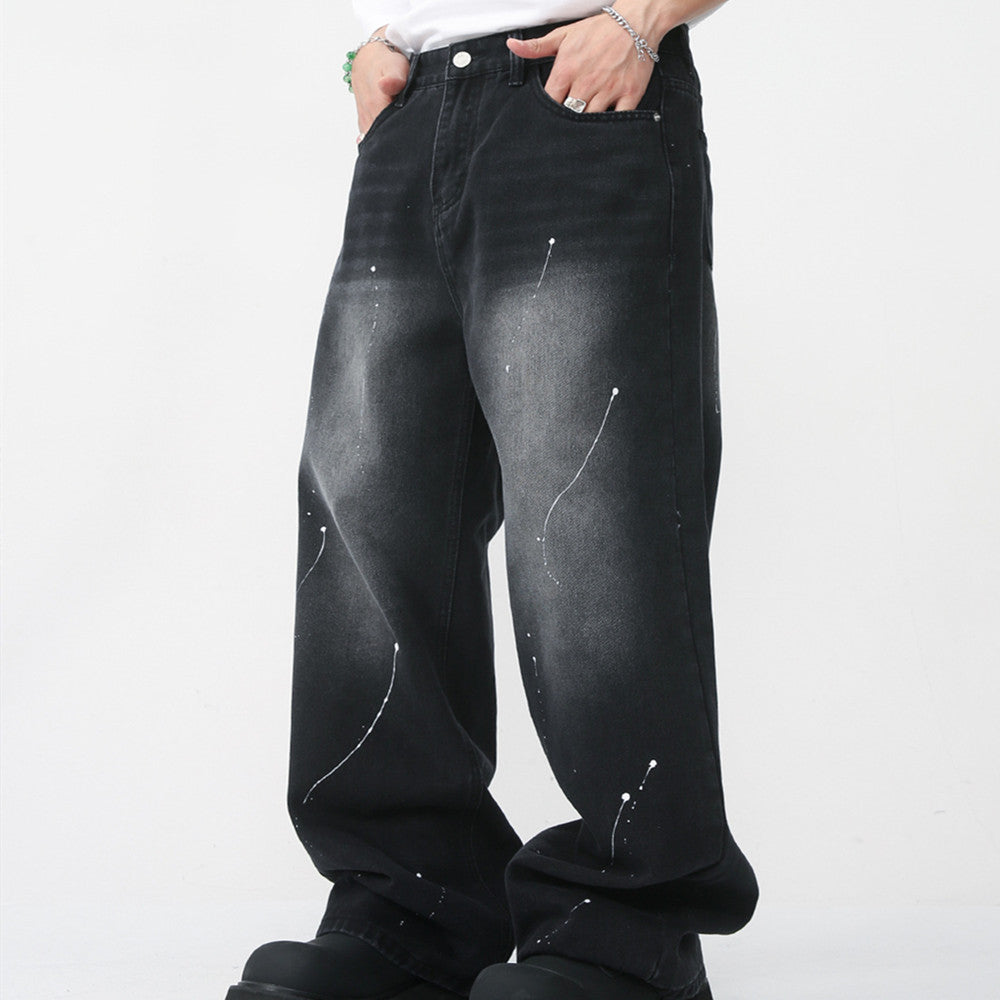 BAGGY JEANS WITH PAINT SPLATTER - BASIC BAGGY JEANS IN BLACK