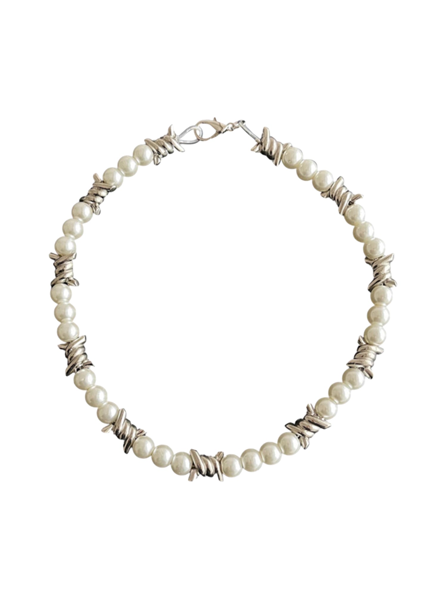 BARBED WIRE AND PEARL NECKLACE WITH WHITE GOLD PLATING