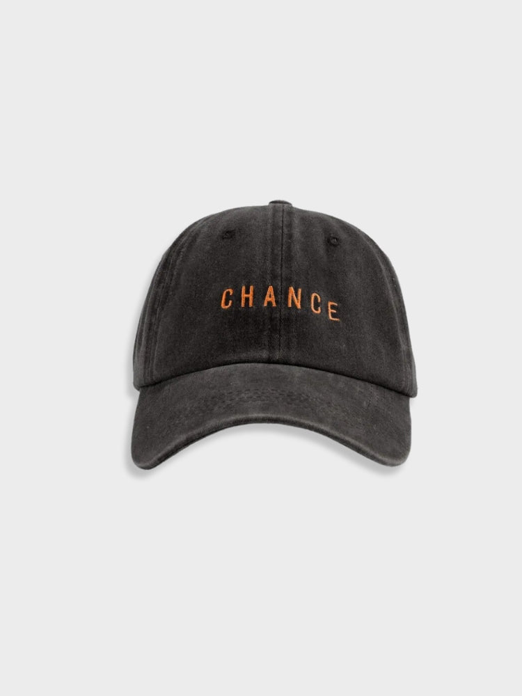 BASEBALL CAP WITH CHANCE TEXT FOR EFFORTLESS HAIRSTYLE TRANSFORMATIONS