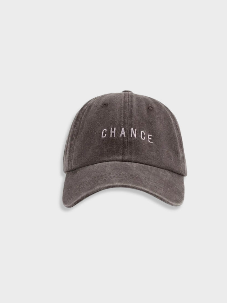 BASEBALL CAP WITH CHANCE TEXT FOR EFFORTLESS HAIRSTYLE TRANSFORMATIONS