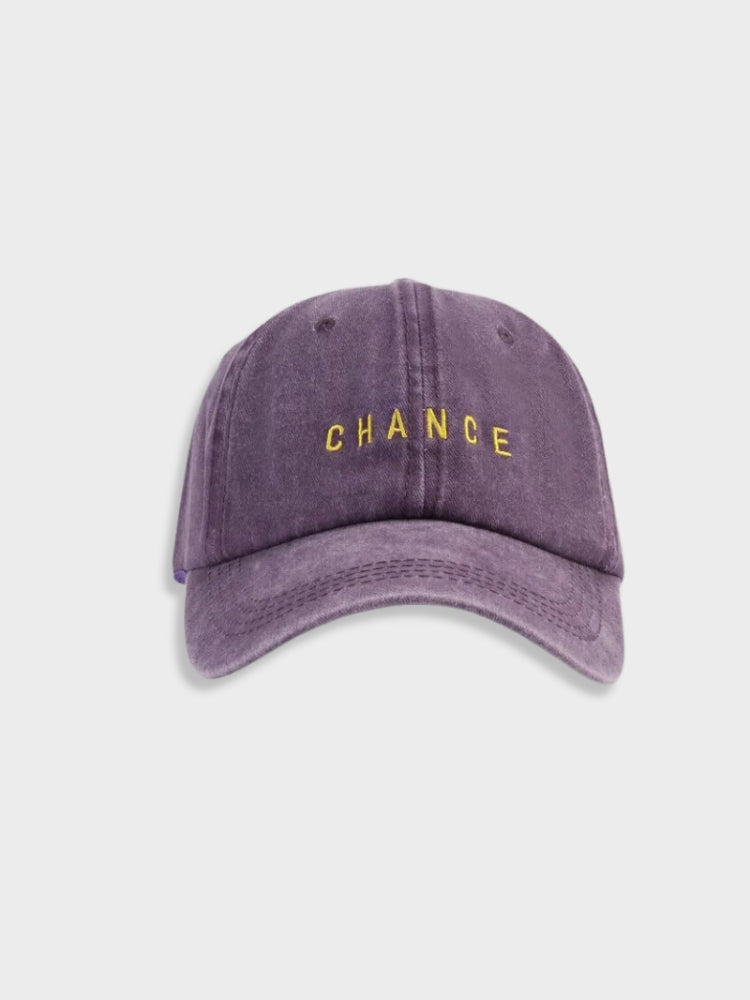 BASEBALL CAP WITH CHANCE TEXT FOR EFFORTLESS HAIRSTYLE TRANSFORMATIONS