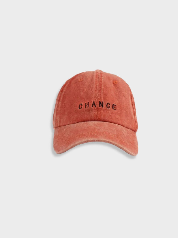 BASEBALL CAP WITH CHANCE TEXT FOR EFFORTLESS HAIRSTYLE TRANSFORMATIONS