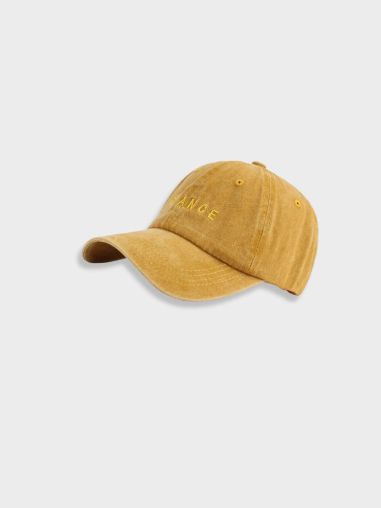 BASEBALL CAP WITH CHANCE TEXT FOR EFFORTLESS HAIRSTYLE TRANSFORMATIONS