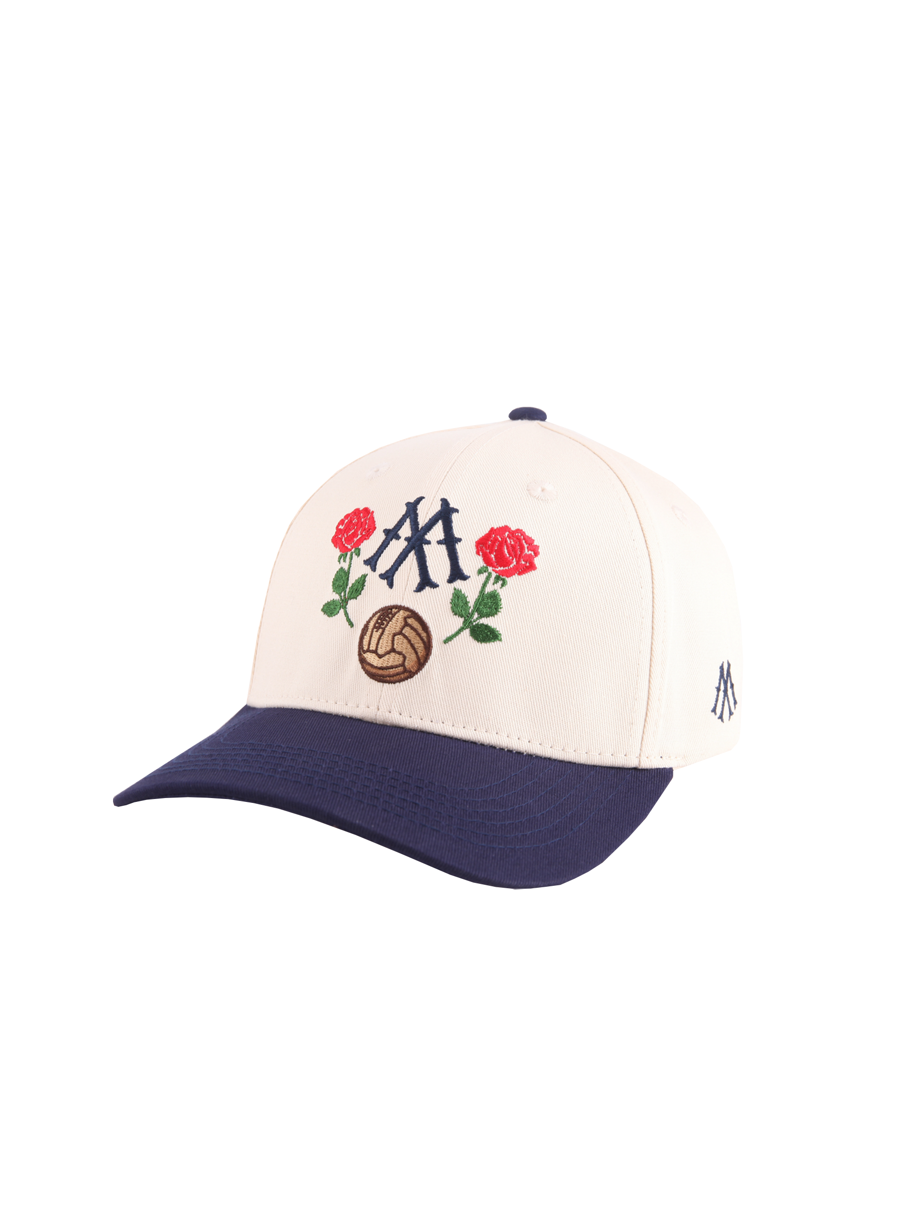BASEBALL CAP WITH FLORAL AND BALL EMBROIDERY IN DARK BLUE COTTON TWILL