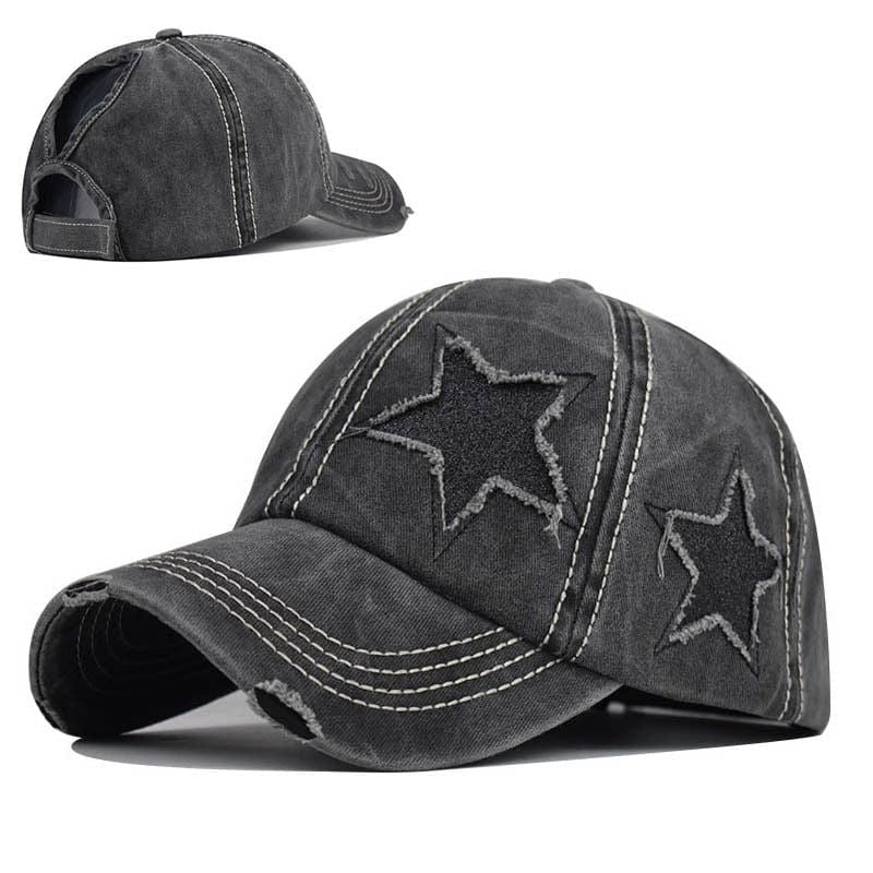 BASEBALL CAP WITH GRAY STAR PATCHES
