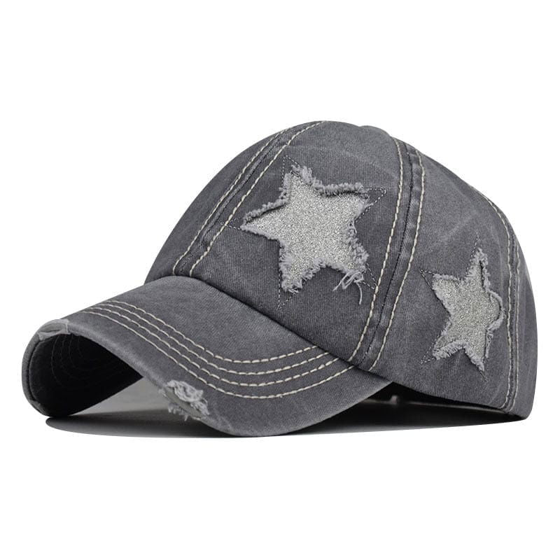 BASEBALL CAP WITH GRAY STAR PATCHES