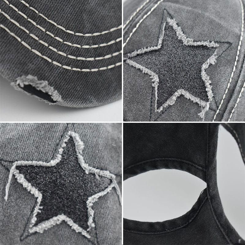 BASEBALL CAP WITH GRAY STAR PATCHES