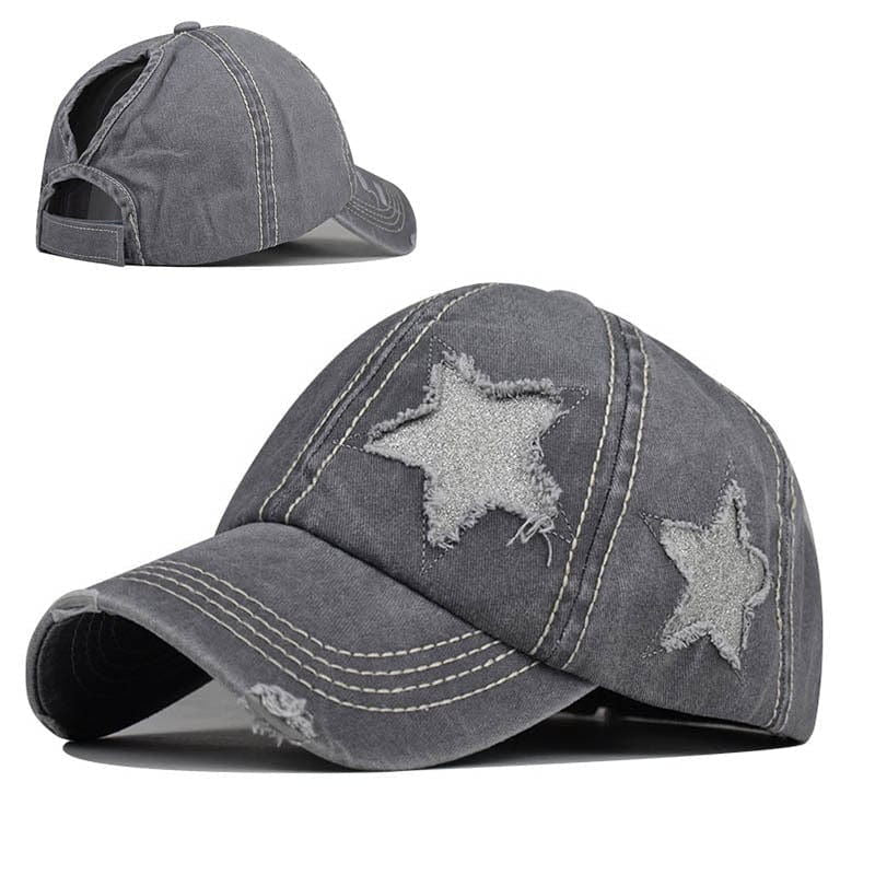 BASEBALL CAP WITH GRAY STAR PATCHES