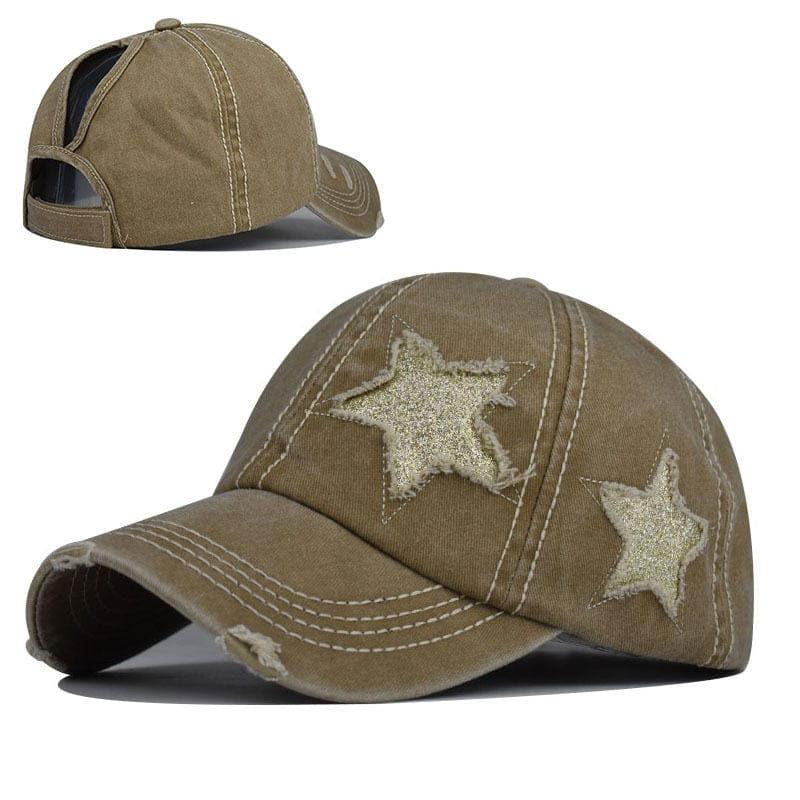 BASEBALL CAP WITH GRAY STAR PATCHES