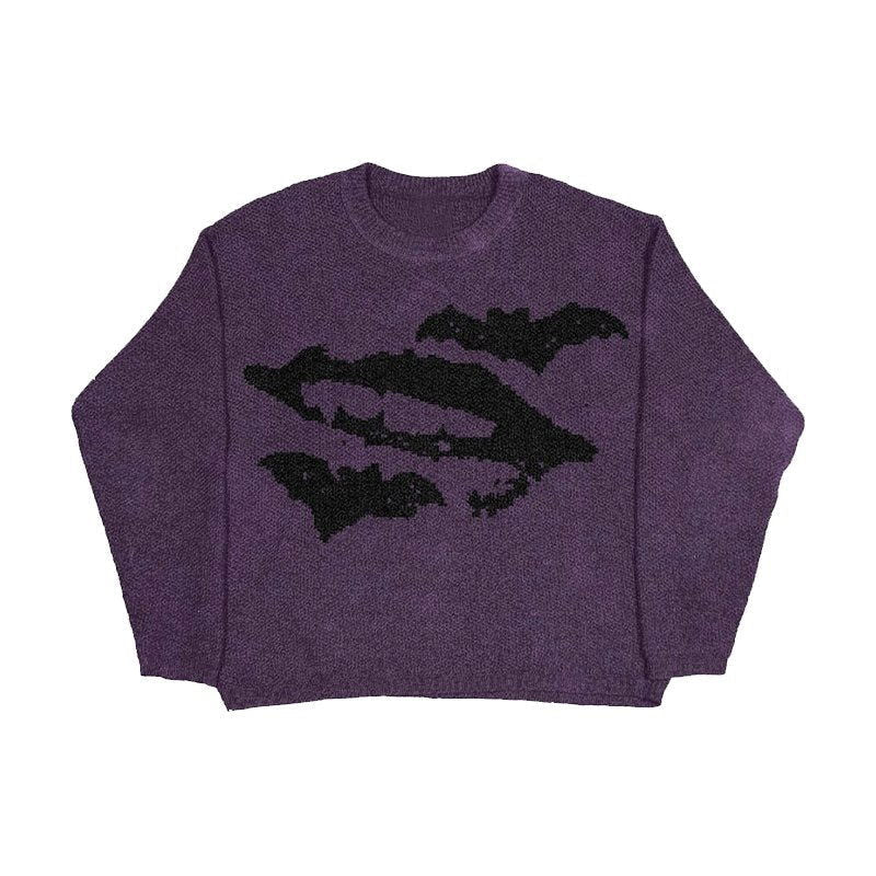 BAT DESIGN PURPLE SWEATER WITH KNIT BAT FOR ENHANCED PERFORMANCE