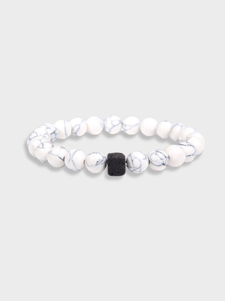 BEADED BRACELET WITH SQUARE ACCENT - UNIQUE ACCESSORY WITH VULCANIC STONE