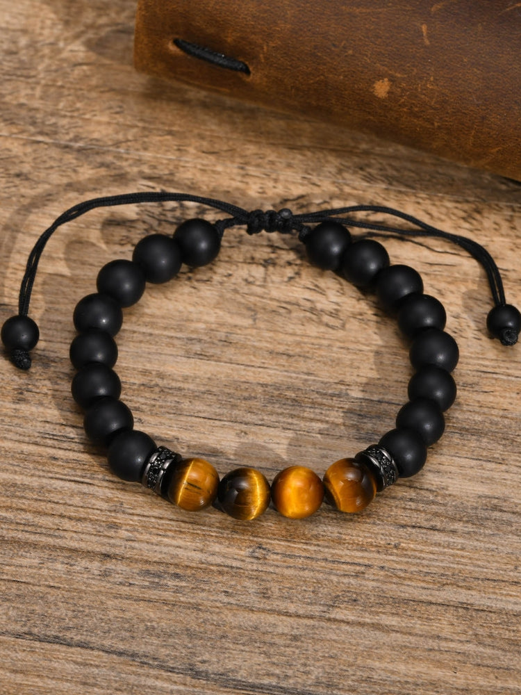 BEADED BRACELET WITH TIGER’S EYE ACCENTS - ELEGANT ONYX BRACELET